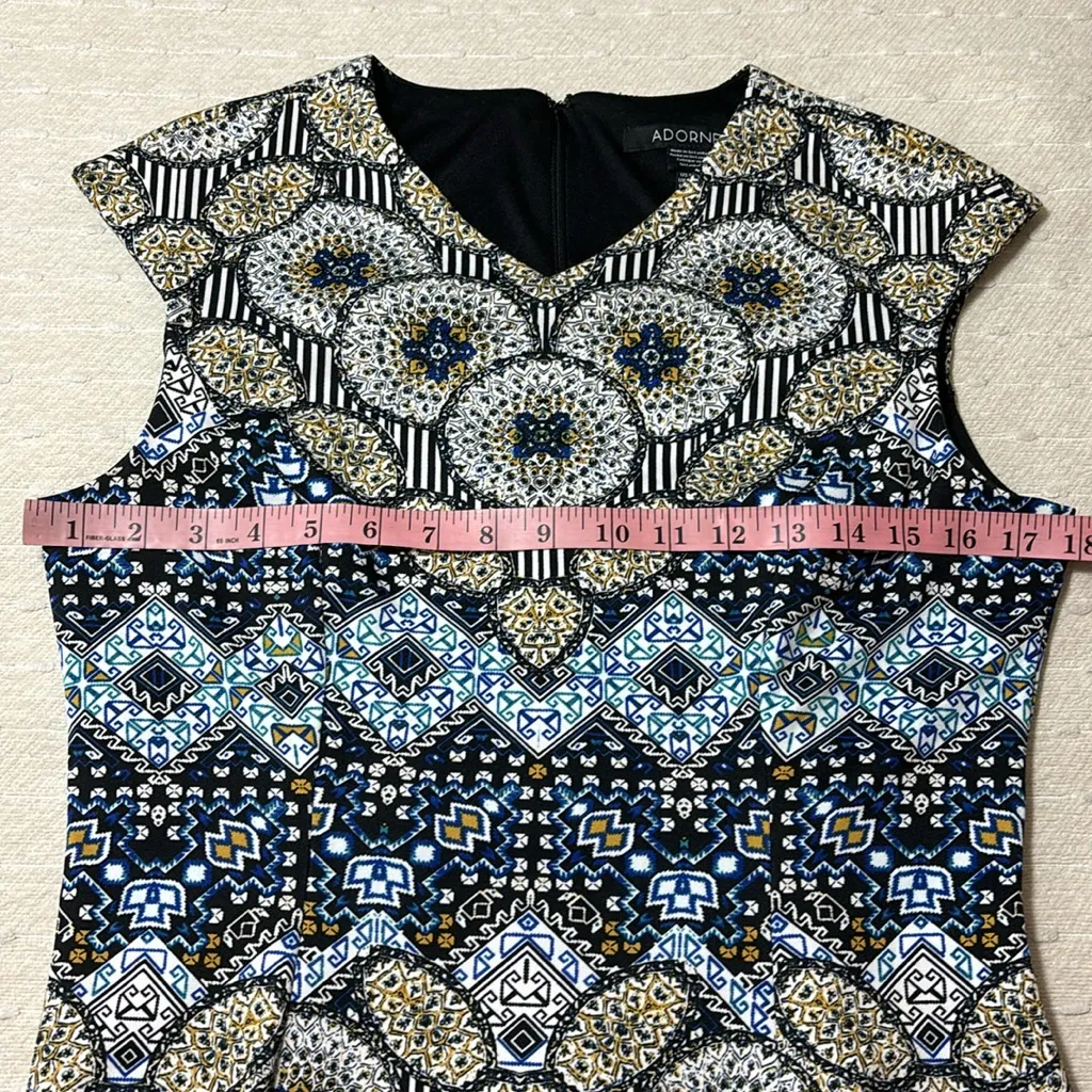 Adorne Naya Scuba Dress in Blue and‎ Golden Yellow Fit and Flare Size 10 - Image 10