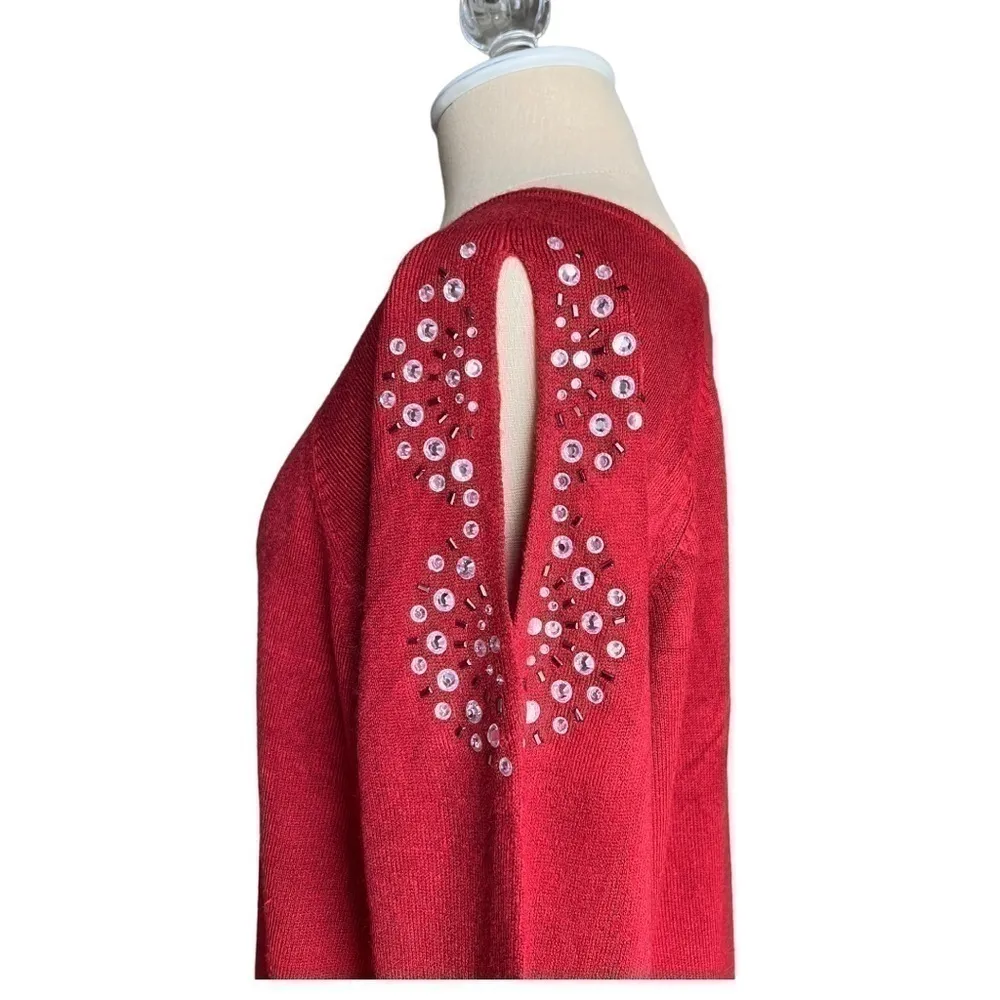 Jaclyn Smith Red cold shoulder embellished tunic sweater size Large NWT - Image 9