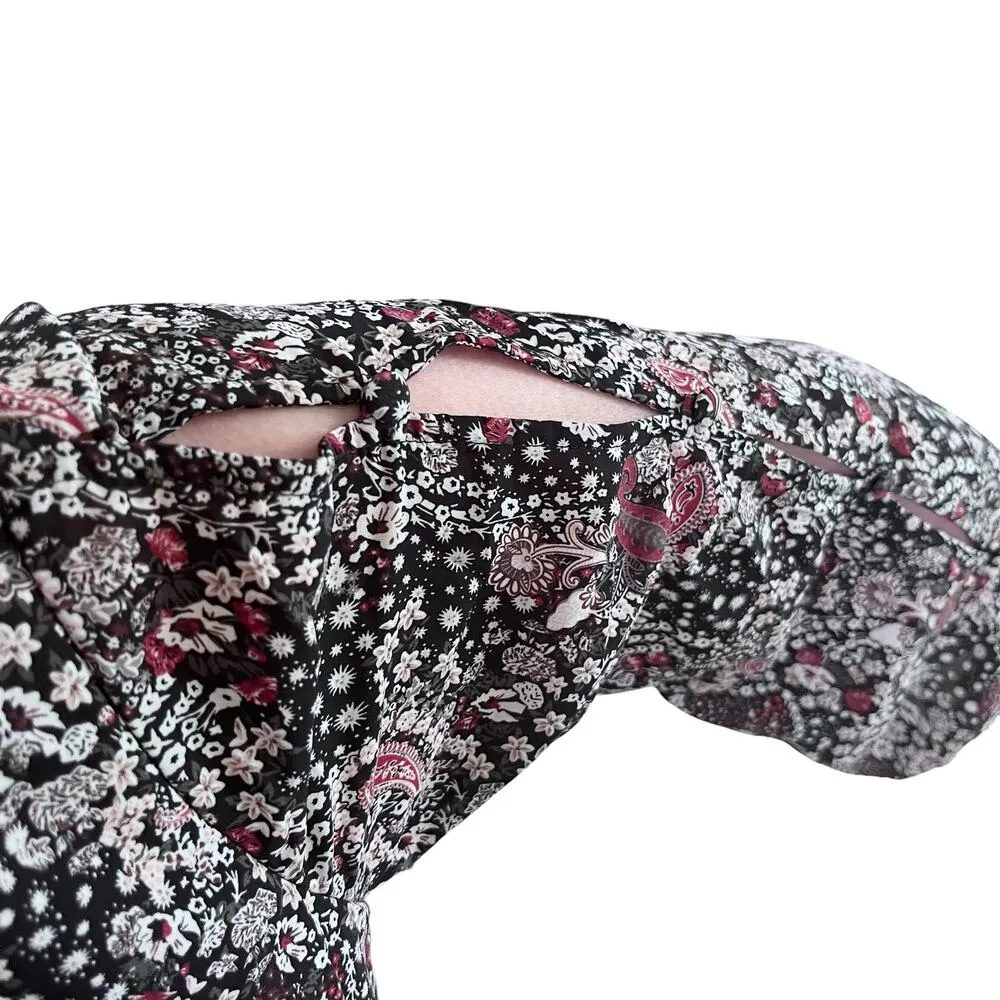 Mikael Aghal Pleated Printed Black Long Sleeve Crepe de Chine Maxi Dress Size 6 - Image 7