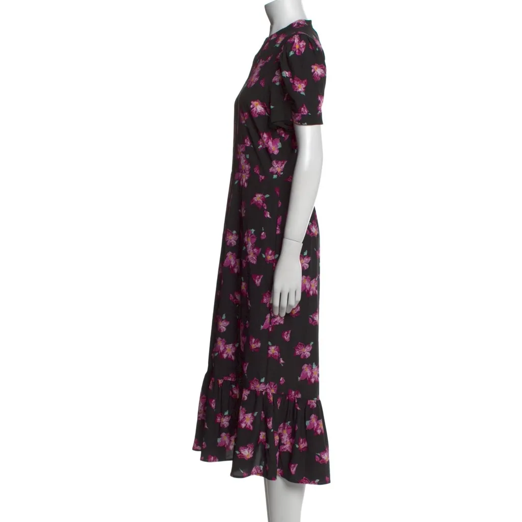 Dylan Floral Flounce Button-Up Midi Dress in Pink Floral Multi Sz 4 - Image 6