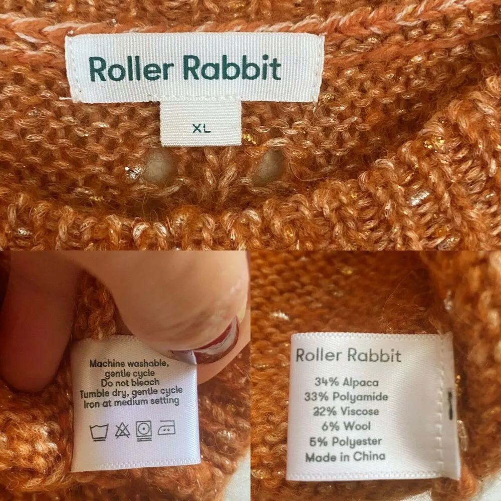 ROLLER RABBIT Velma Sweater Burnt Orange Alpaca Crew Neck Open-Knit Crew Neck - Image 6