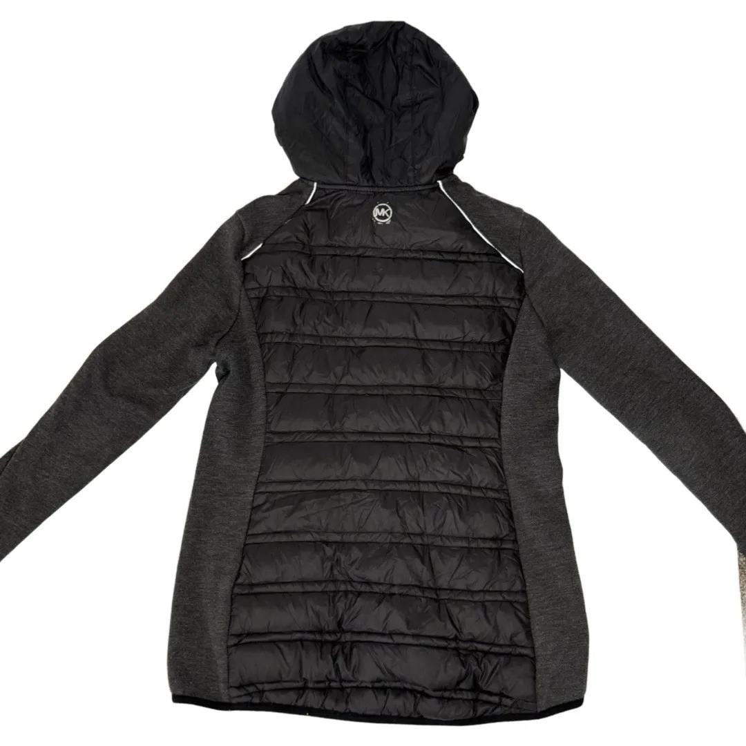 Michael Kors Black Knit-Sleeve Puffer Coat Hooded Zip Up Women's Size Small - Image 2