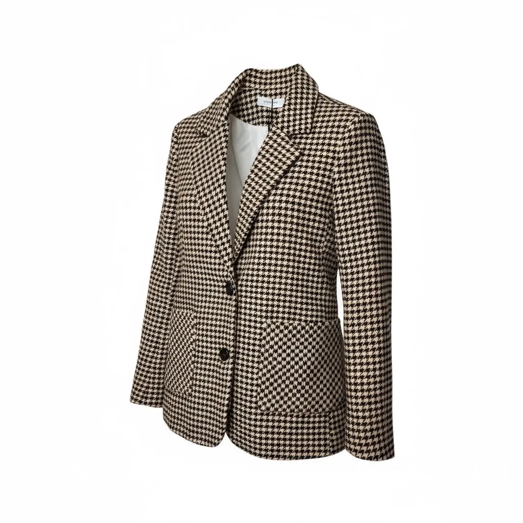 COMMENSE Houndstooth Split Blazer COLOR Khaki Size Small NWT No belt Brown - Image 2