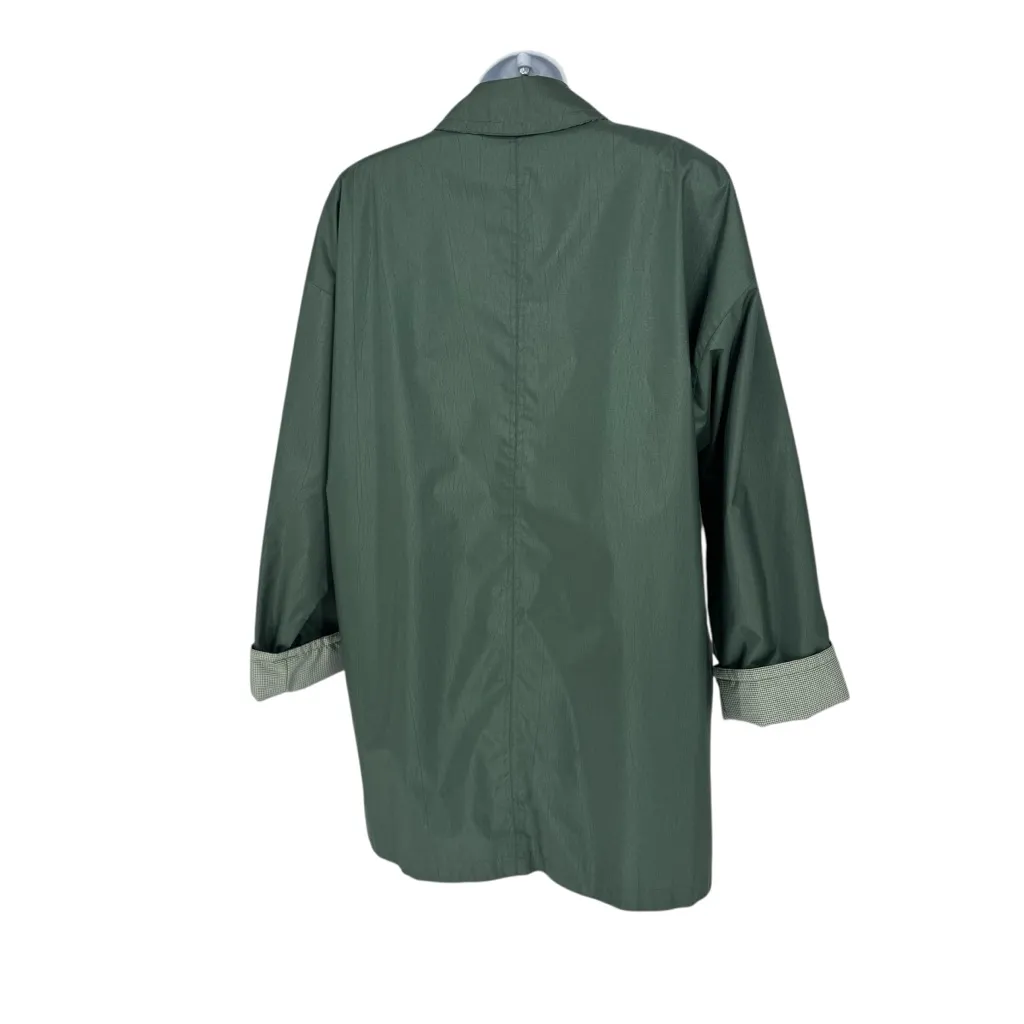 Vintage Fleet Street Green White Plaid Trench Coat Built In Shoulder Pads Size 8 - Image 2