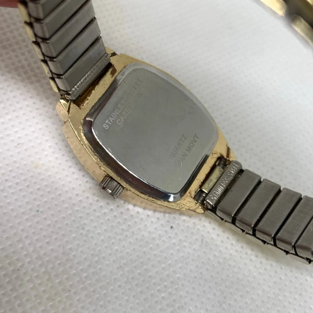 K women gold tone watch rhinestones 23mm quartz analog stretch band running - Image 6