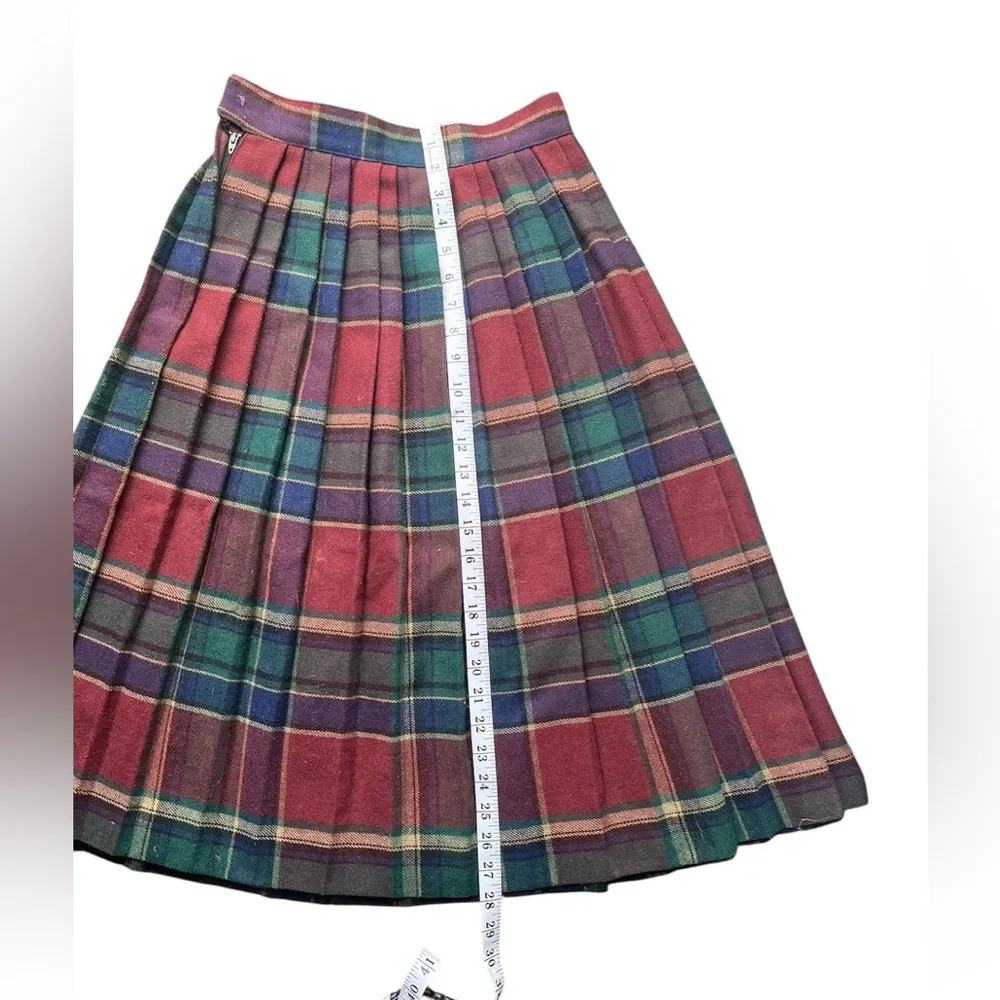 VTG Emily St. John Red Blue Green Plaid Pleated A Line Skirt Size8 MissingButton Size 8 - Image 3
