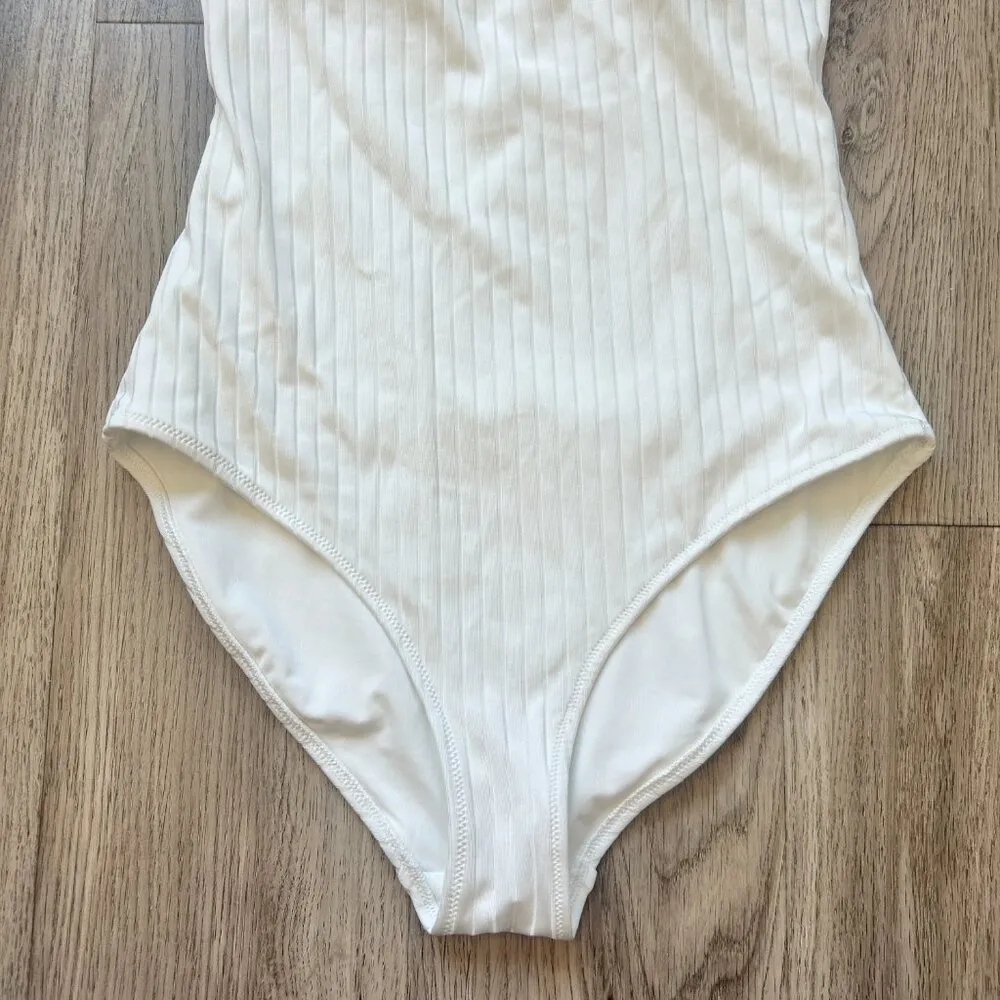 Aerie Ribbed Shine Asymmetrical One Piece Swimsuit in White Size S NWOT - Image 6