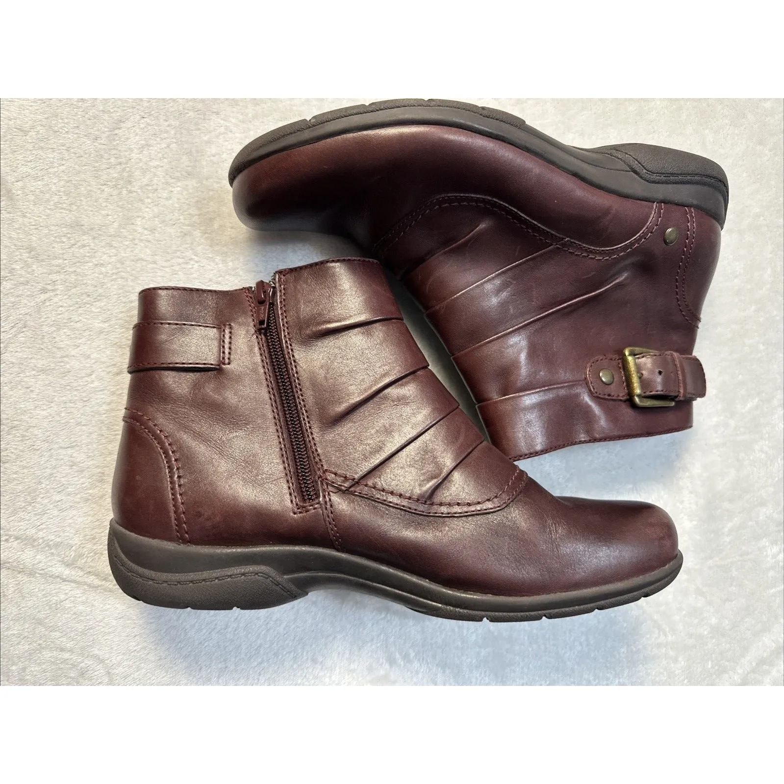 Clarks Leather  Ankle Boots Christine Club Plum Sz 8 Leather Burgundy Boots - Image 2