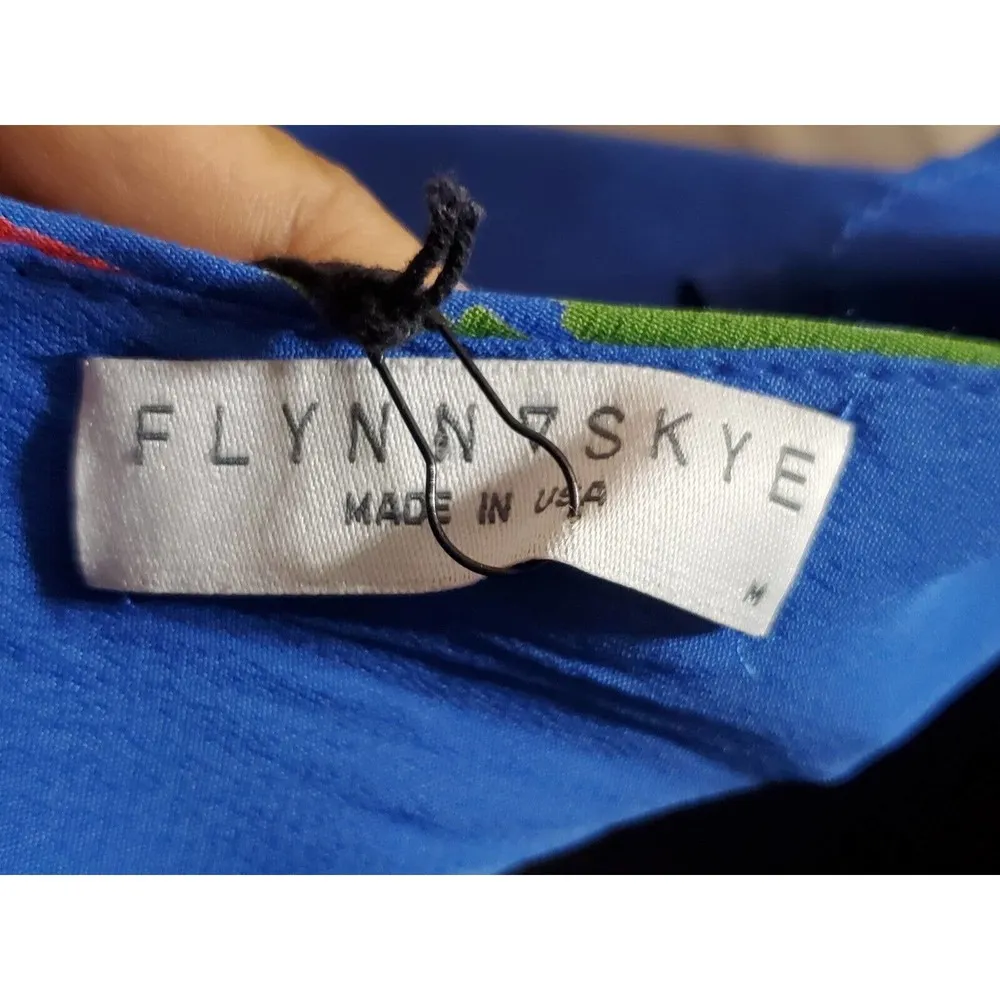 FLYNN SKYE Women Blue Floral Polyester V-Neck Sleeveless Long Maxi Dress Size M - Image 9