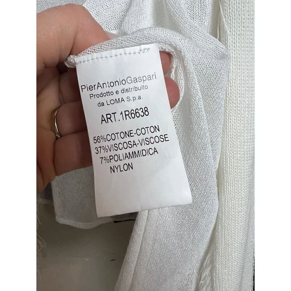 PierAntonioGaspari White Black Tan Open Fringe Cardigan Italy O/S Size M - Image 9