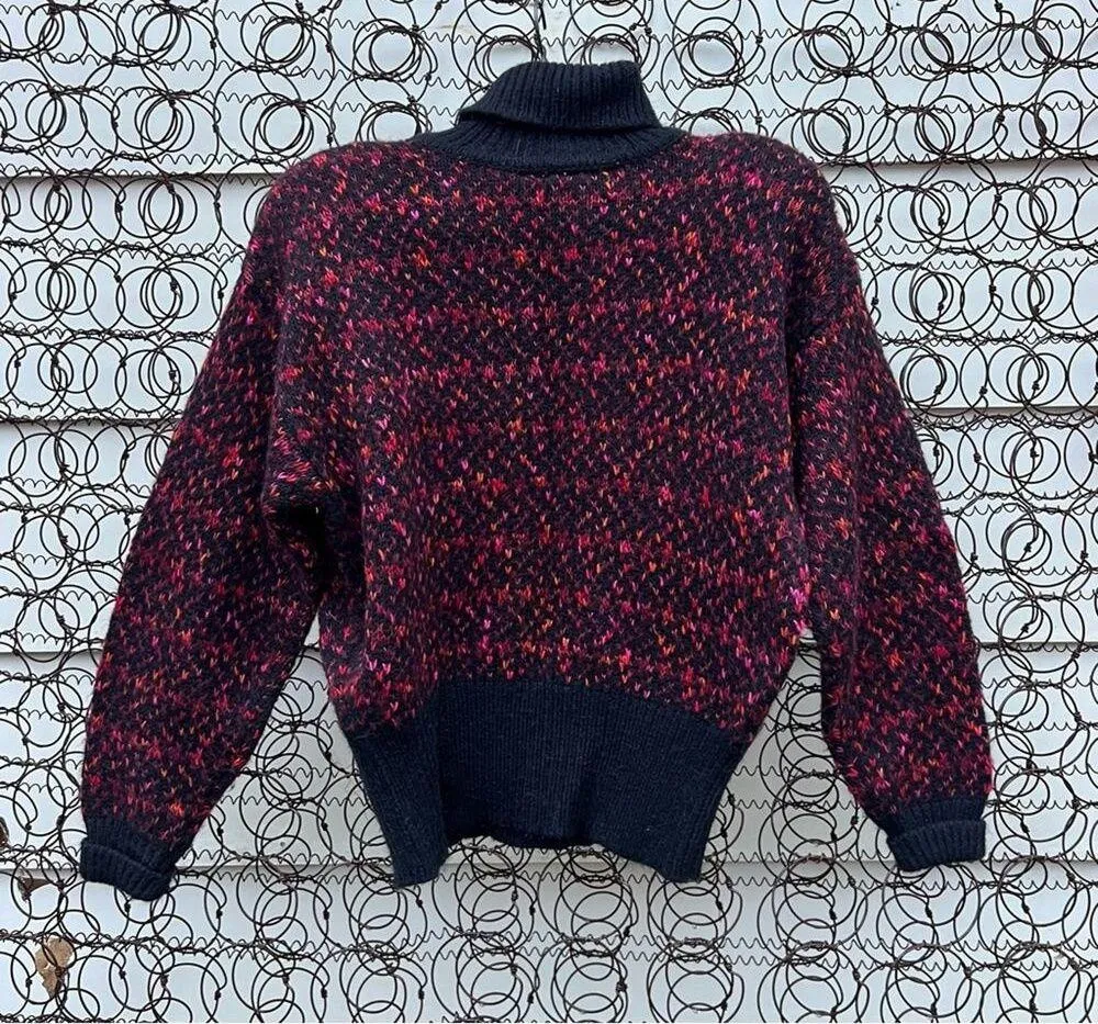Vintage 90s Liz Claiborne Orange Fuchsia Black Knit Turtleneck Sweater MEDIUM - Image 3