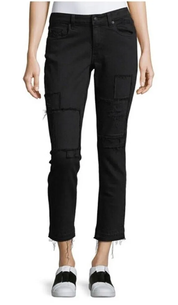 Derek Lam 10 Crosby Mila Girlfriend Jeans Women’s Size 28 Black Patchwork Raw He - Image 1