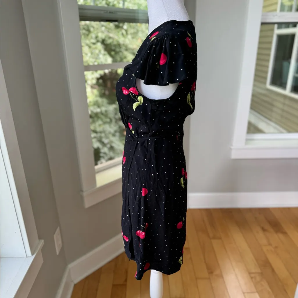 Vintage Y2K Forever 21 Black Red Cherry Print Polka Dot Wrap Dress Size Small - Image 2
