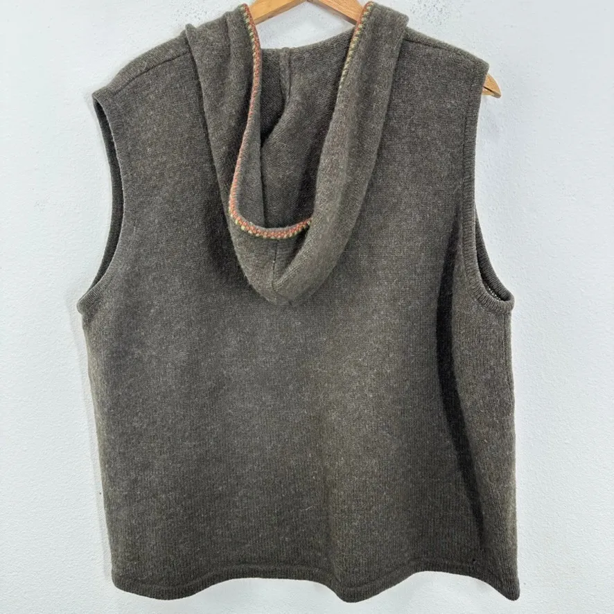 Field‎ Gear Woman Forest Green Wool Hooded Vest 1X Zip Up Sweater Cottagecore Brown - Image 6