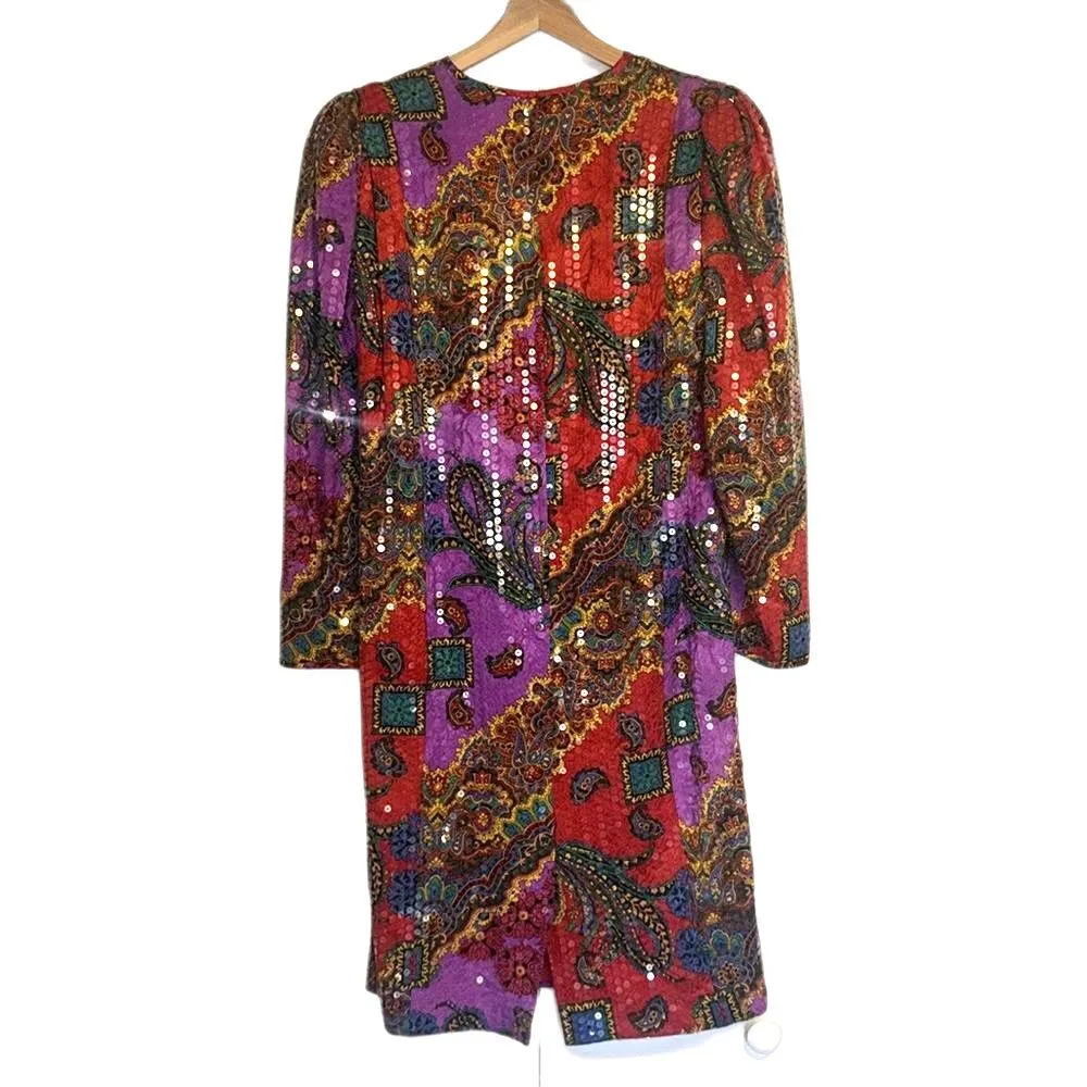 Anne Crimmins Art deco Sequin/Beaded Top 100% Silk Embellished Women's size 12 Purple - Image 7
