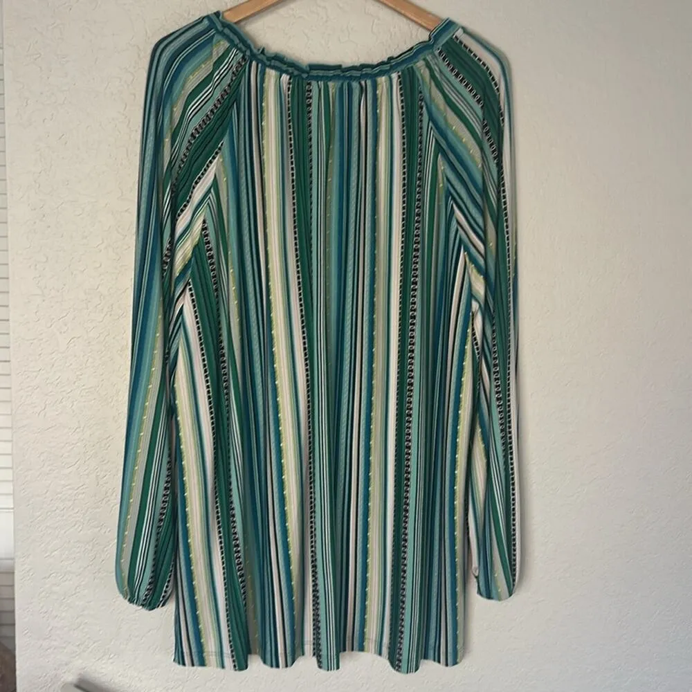Susan Graver Liquid Knit Green Boho Stripe Print Resortwear Long Sleeve Size 3X - Image 8