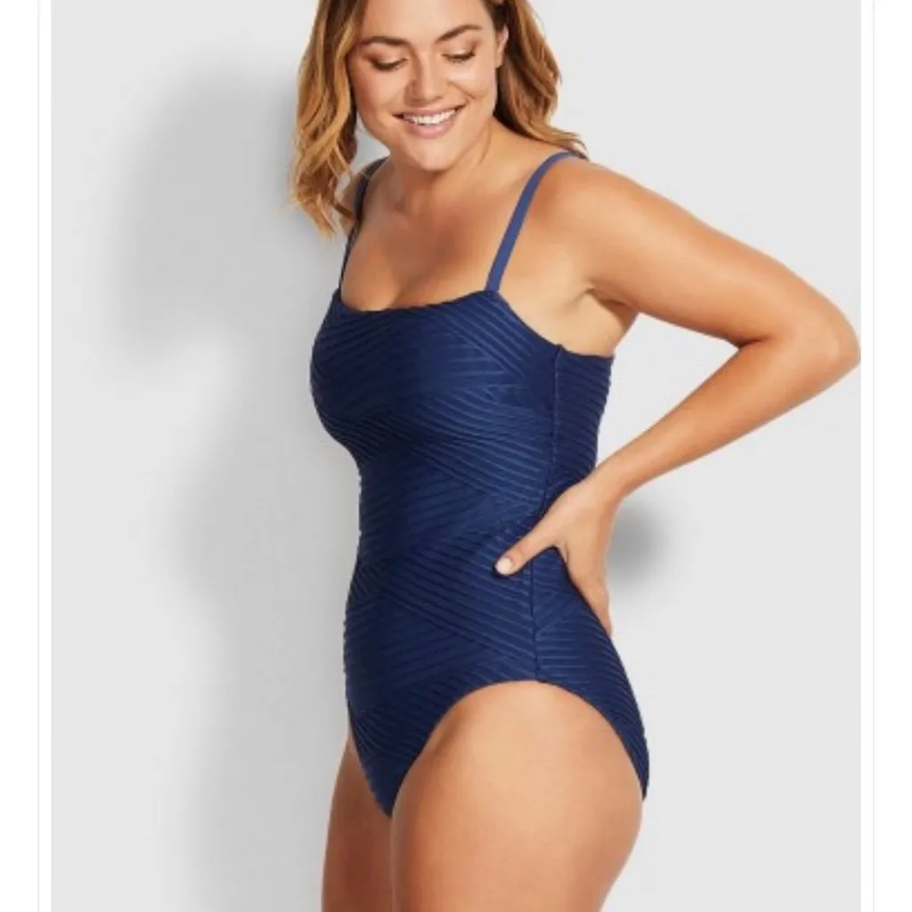 Seafolly Freshwater Maillot Square Neck One Piece Swimsuit Size 12 US 8 Blue - Image 3