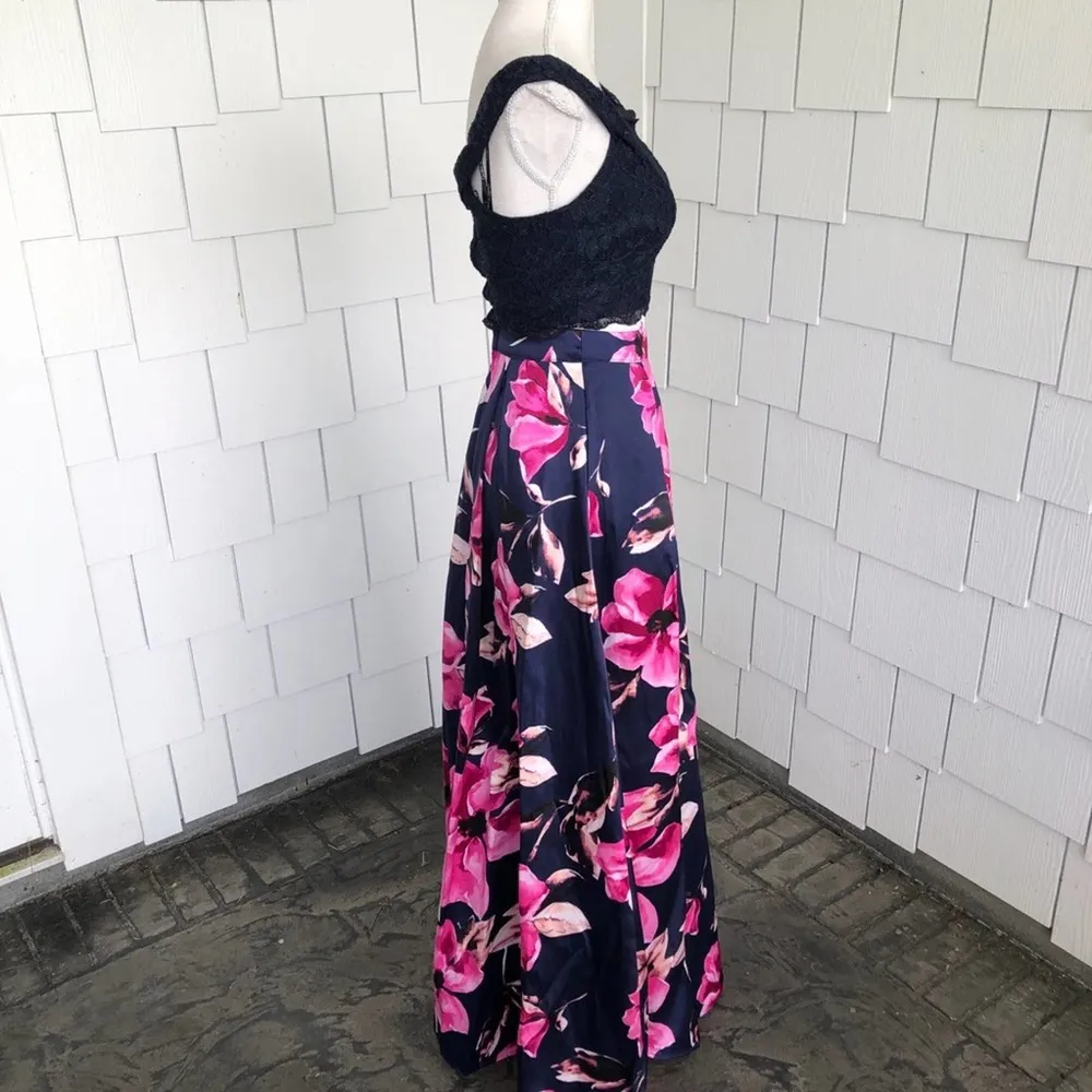 Speechless Women's Navy/Pink Floral/Lace Top/Skirt Two Piece Set sz Junior's 1 - Image 7
