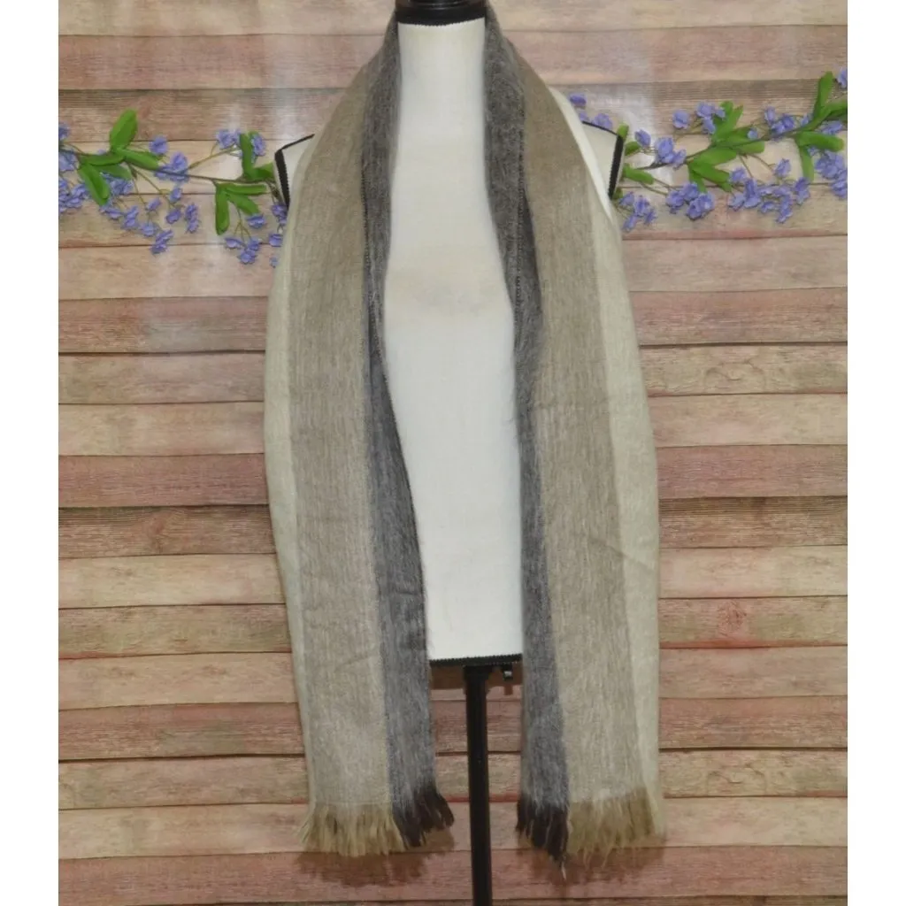 Women's Striped Alpaca Wool Scarf Shawl Size 72 X 24" Neutral Colors So Soft - Image 3