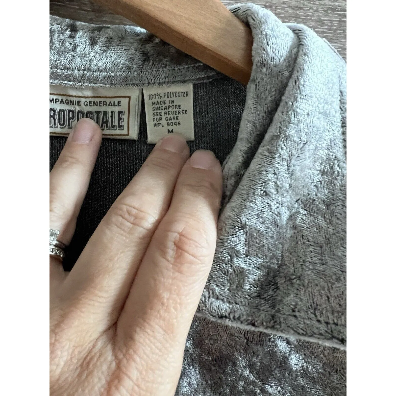 Aeropostale Vintage Y2K Velour Blouse Snap Silver Stretchy Top Shirt 2000’s - Image 2