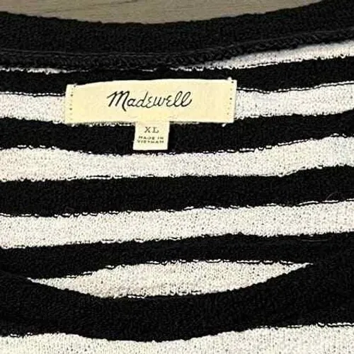 Madewell Womens XL Striped Tie Side T Shirt Top Black White‎ Short Sleeve - Image 3