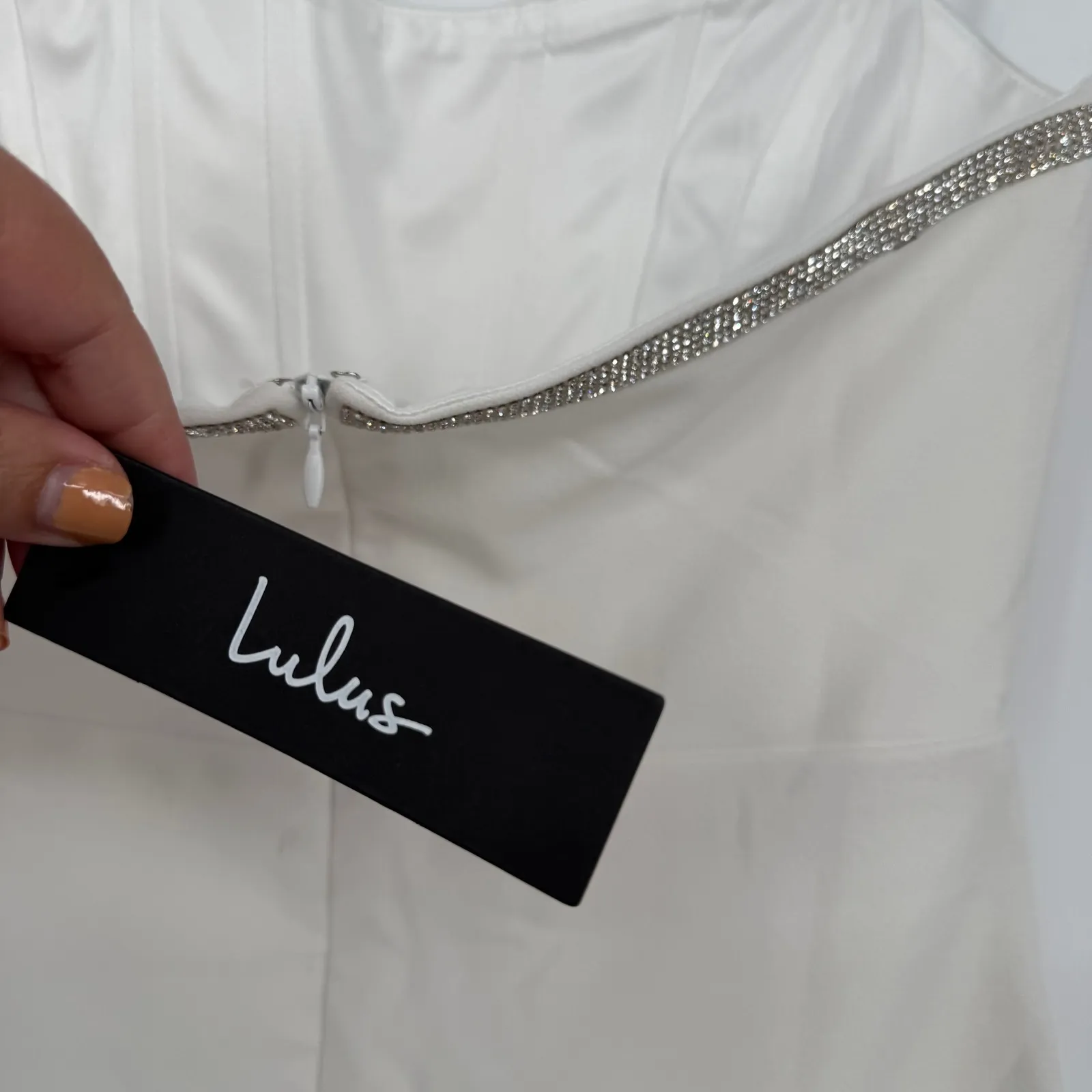 Lulus Sparkly Finesse White Rhinestone Strapless Bustier Mini Dress Size S - Image 9
