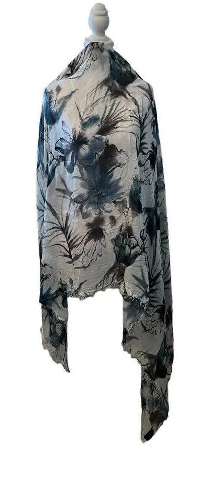 Italy designs grey flowered scarf wrap sarong approximately 72” long EUC Gray - Image 1