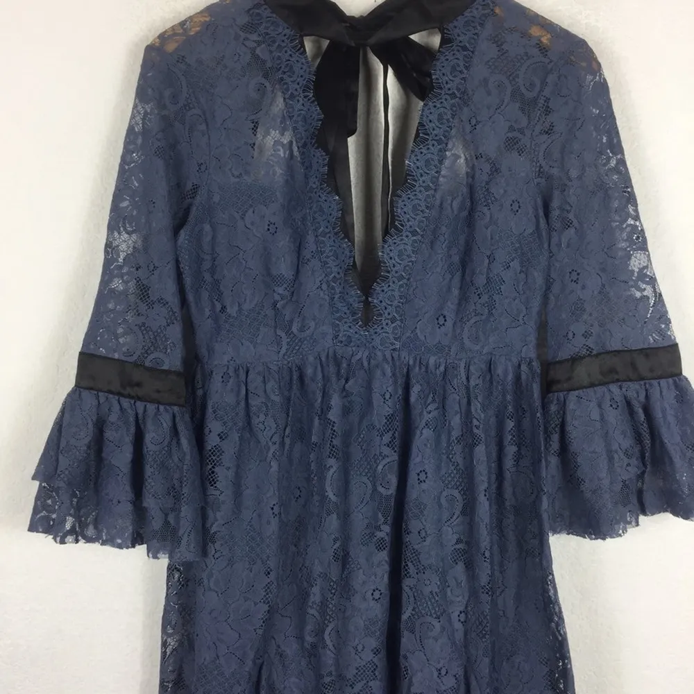 NWT Free People Gilded Lace Victorian Dusty Blue Bow Tunic Mini Dress Small - Image 10