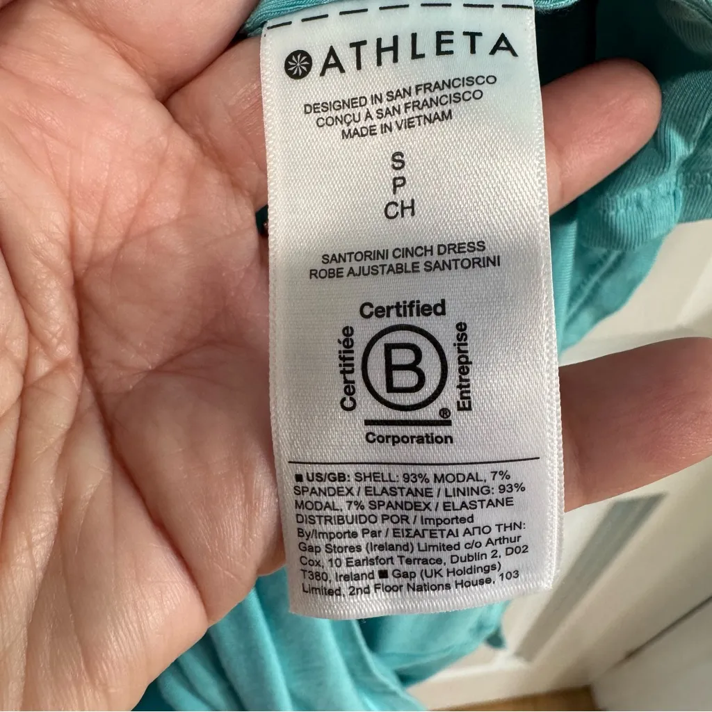 Athleta Santorini Cinch Midi‎ Dress size Small Turquoise Blue Modal Jersey Knit - Image 7