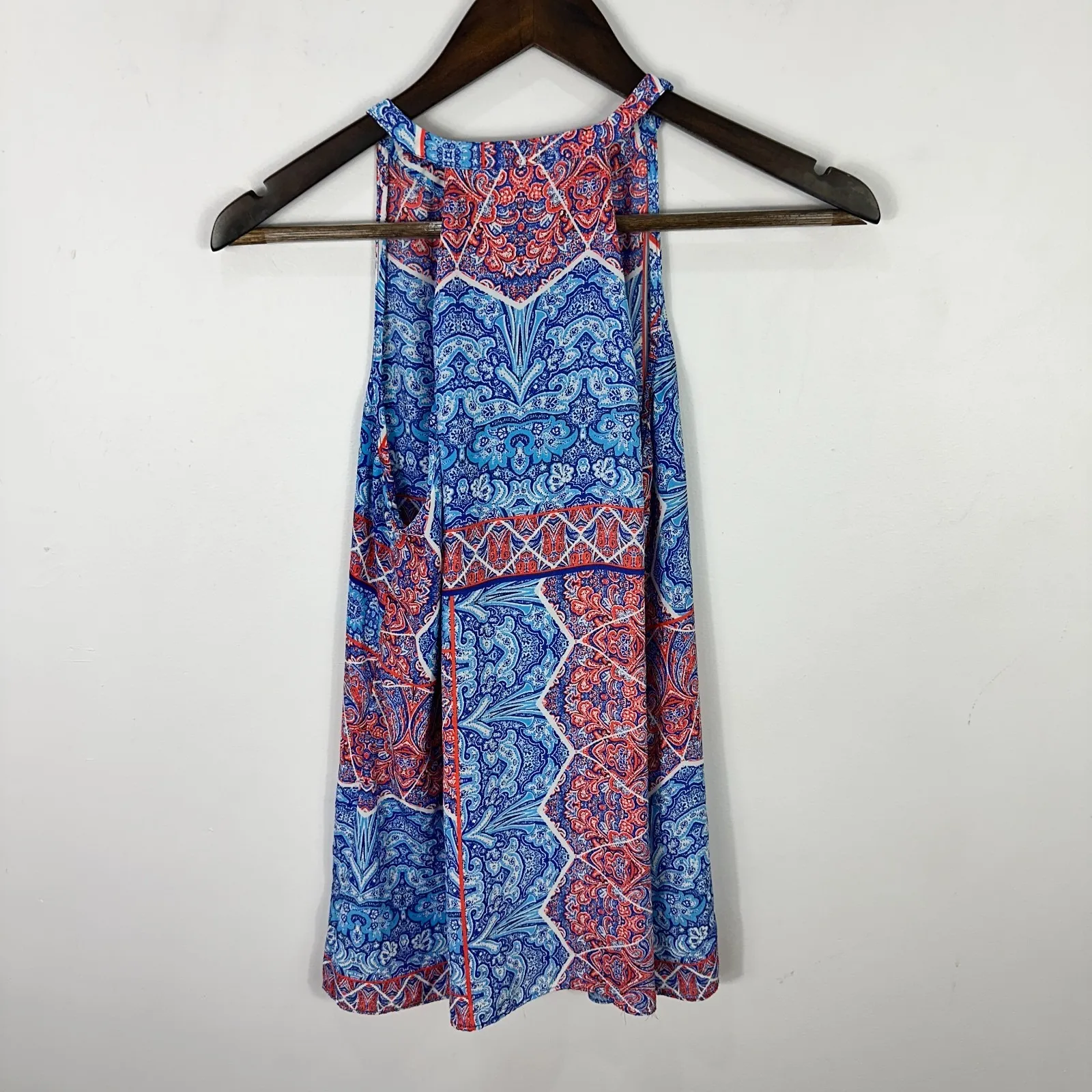 St Tropez West Sleeveless Top M Blue Paisley Boho Coastal Resort Vacation Beachy Size M - Image 4