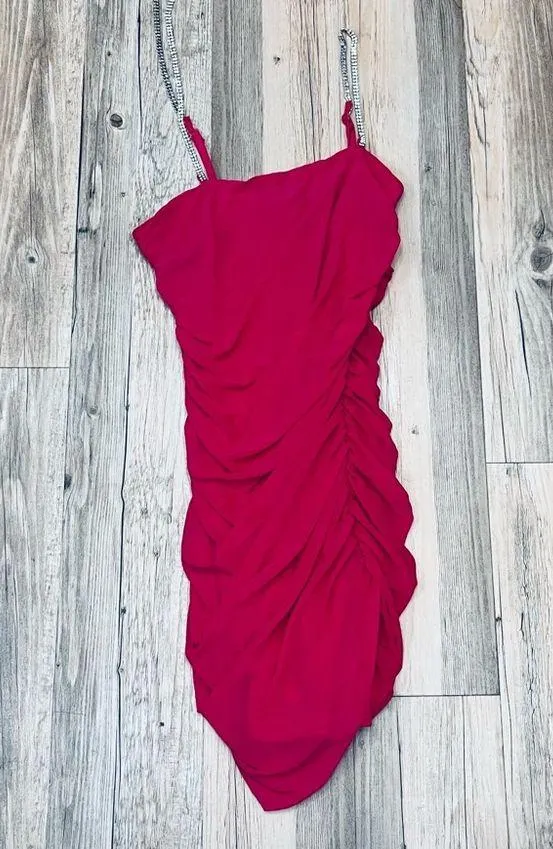 NWT Forever 21 Rhinestone Ruched Mini Dress sz Large shocking pink - Image 18
