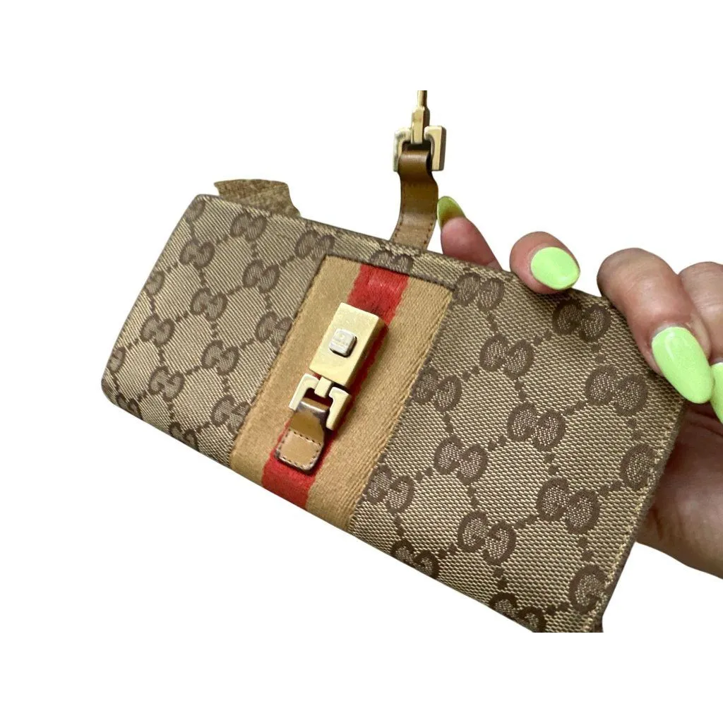 GUCCI Vintage Striped Logo Brown Tan Long Clutch Wallet w/ Box - Image 3