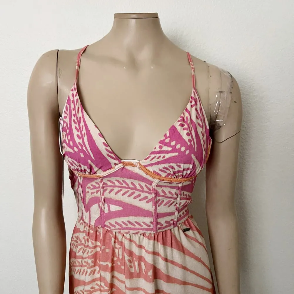 [Maaji] Pink Orange Ombre Tropical Foliage Corset Bust Mini Dress NWT Sz Large L - Image 4