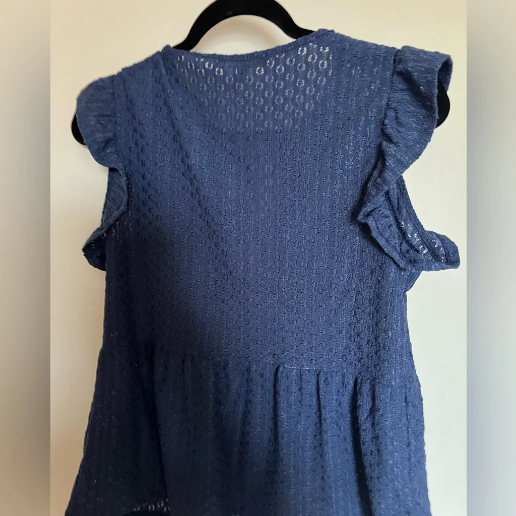 Steve Madden  Navy Eyelet Blouse Size Medium - Image 2