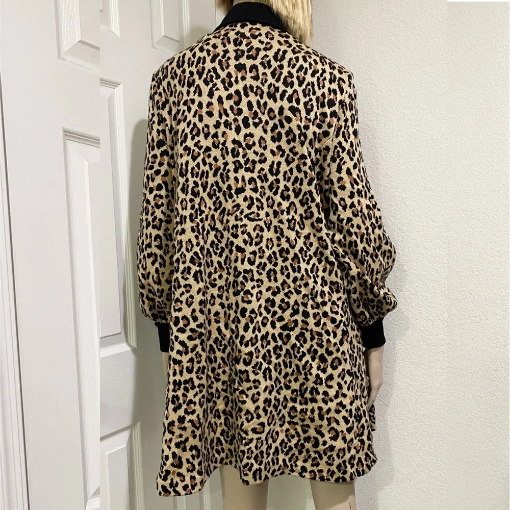 Vintage  Separates Leopard Cheetah Animal Print Sweater Dress Coat L - Image 4