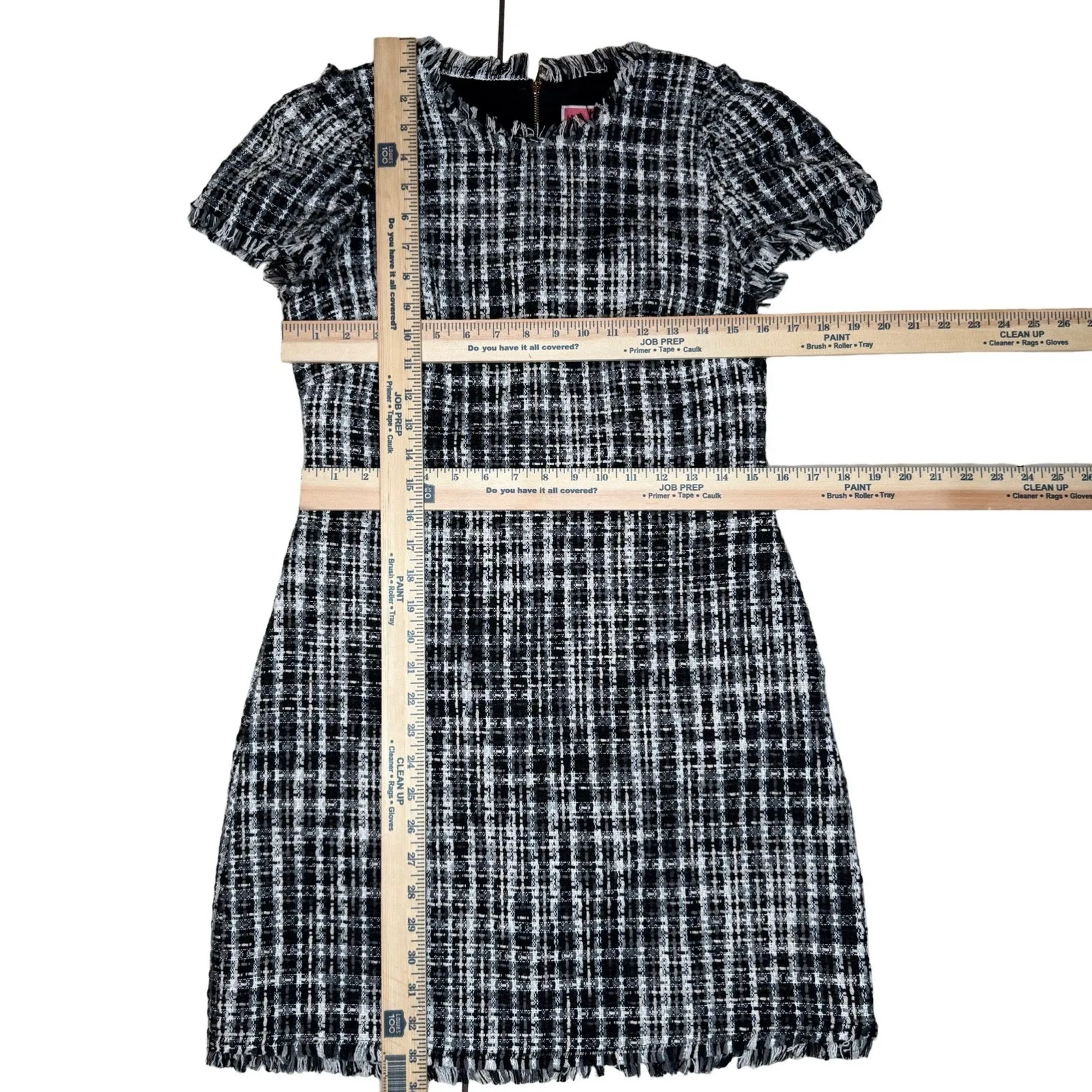 Kate Spade Boucle Tweed Sheath Dress Women's 4 Fringe Lined Black White Textured - Image 9