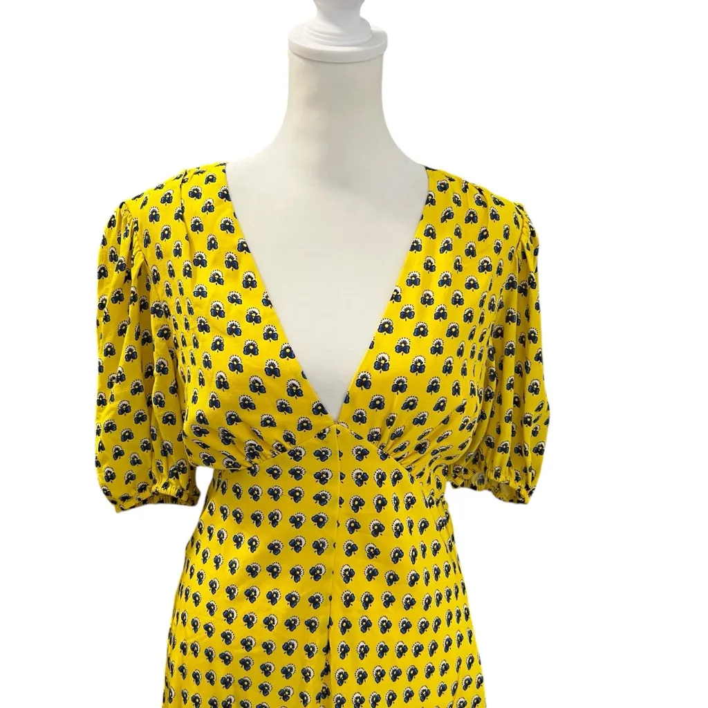 STAUD Milla Printed Crepe de Chine Mini Dress in Yellow Floral – Size 8 - Image 3