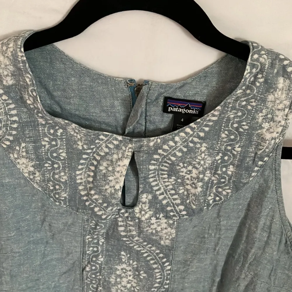 : Blue/white floral patterned denim dress- Hemp/cotton blend- size 4 - Image 8