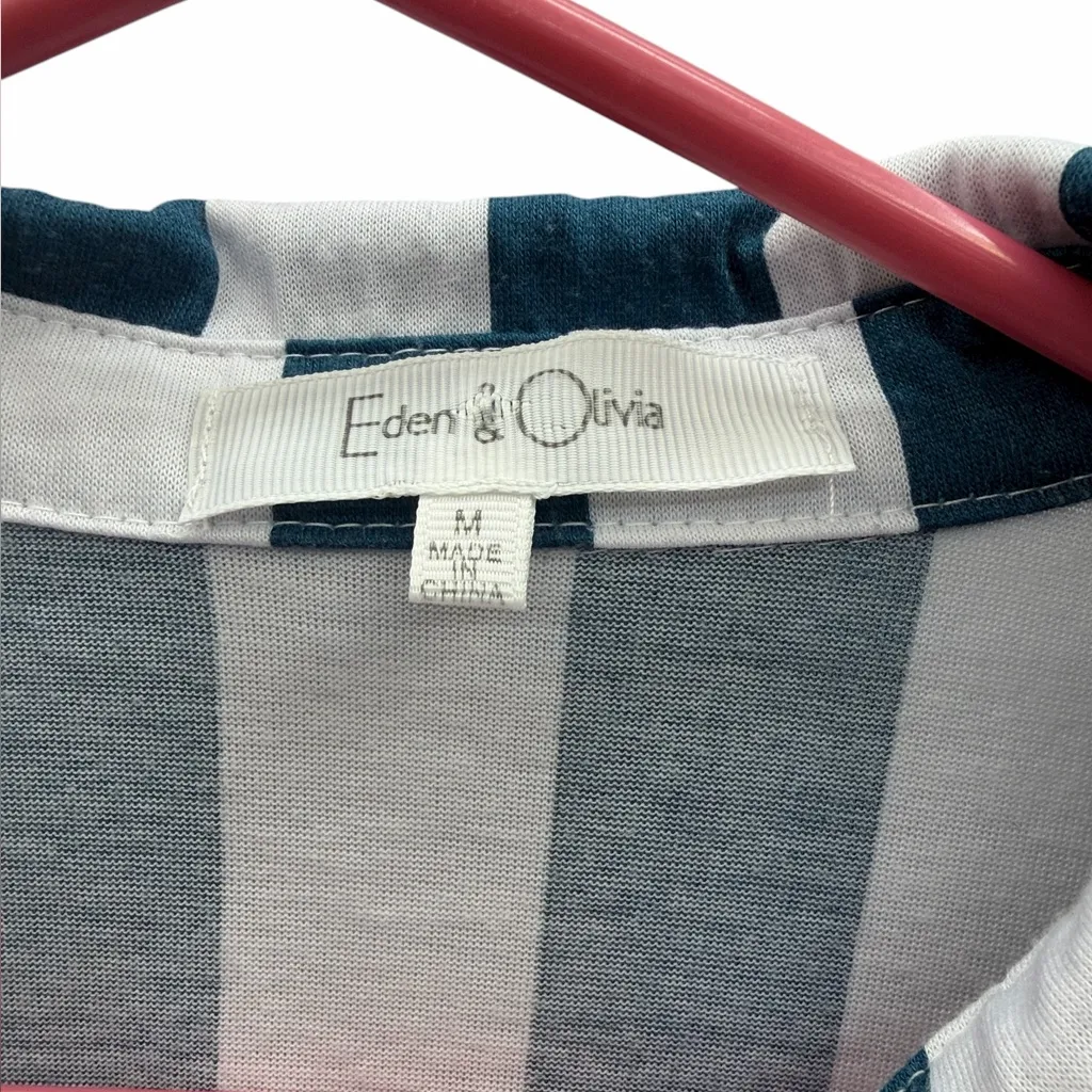 Eden & Olivia Short Sleeve Blue White Striped Button Up Tie front Pocket Shirt M - Image 10