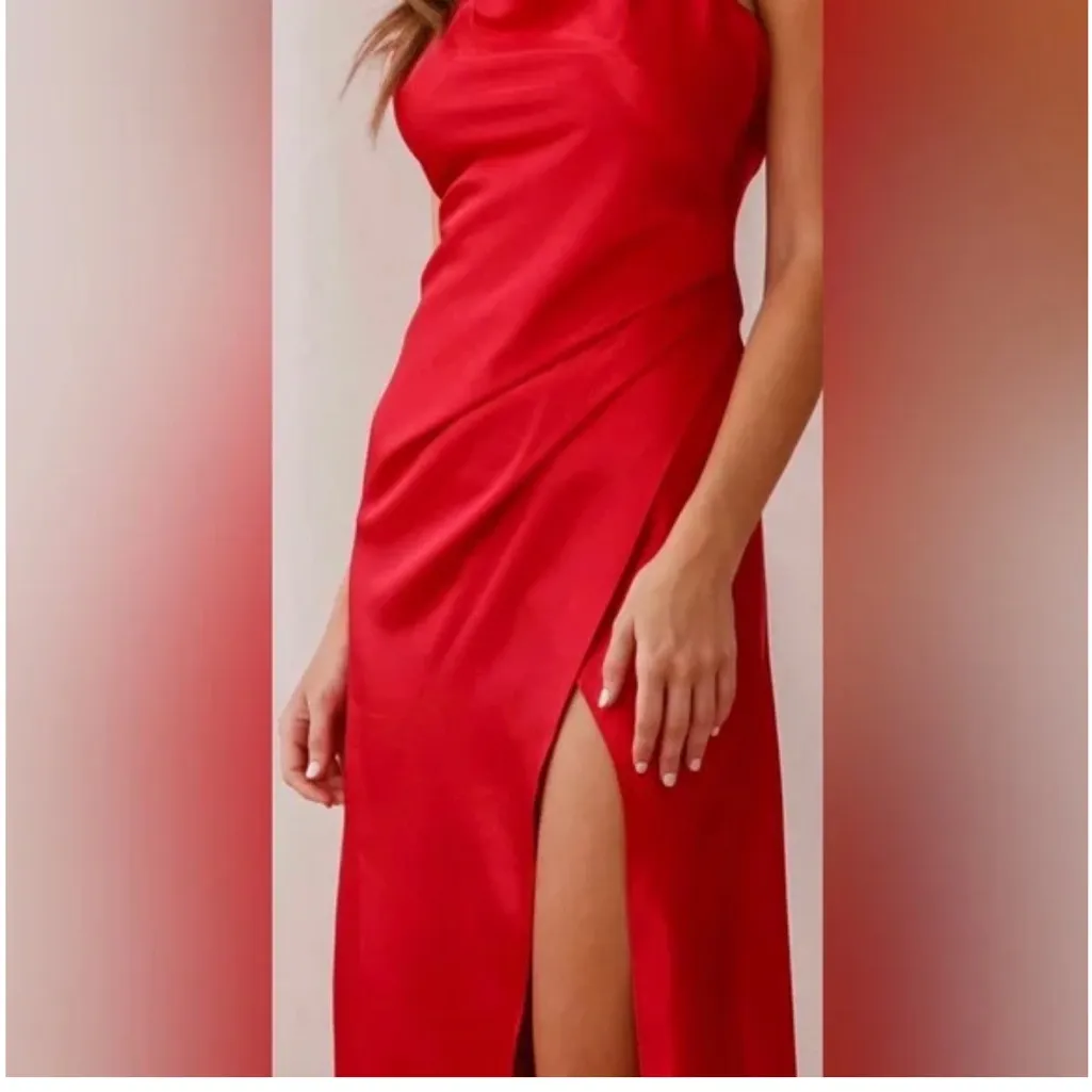 Selfie Leslie Cowl Neck Satin Dress Red Size‎ Small - Image 2