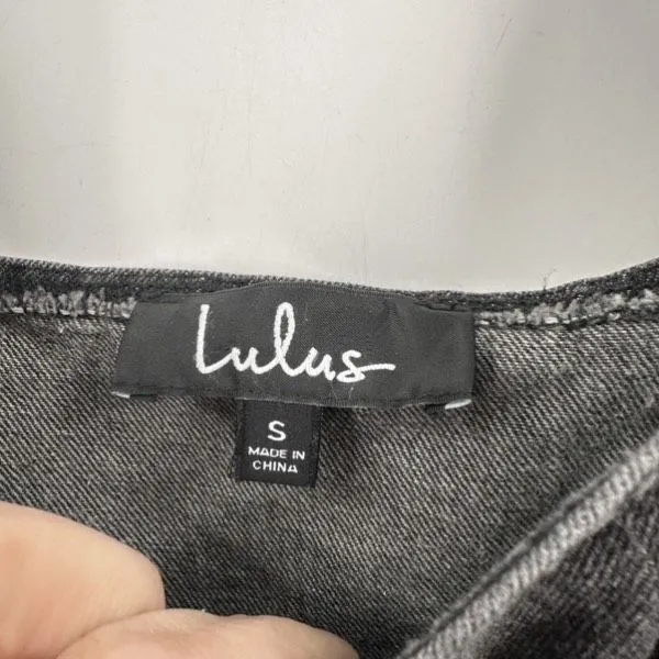 Lulus Corra Denim Mini Dress S Washed Black Button Front Jean Jumper Square Neck - Image 4