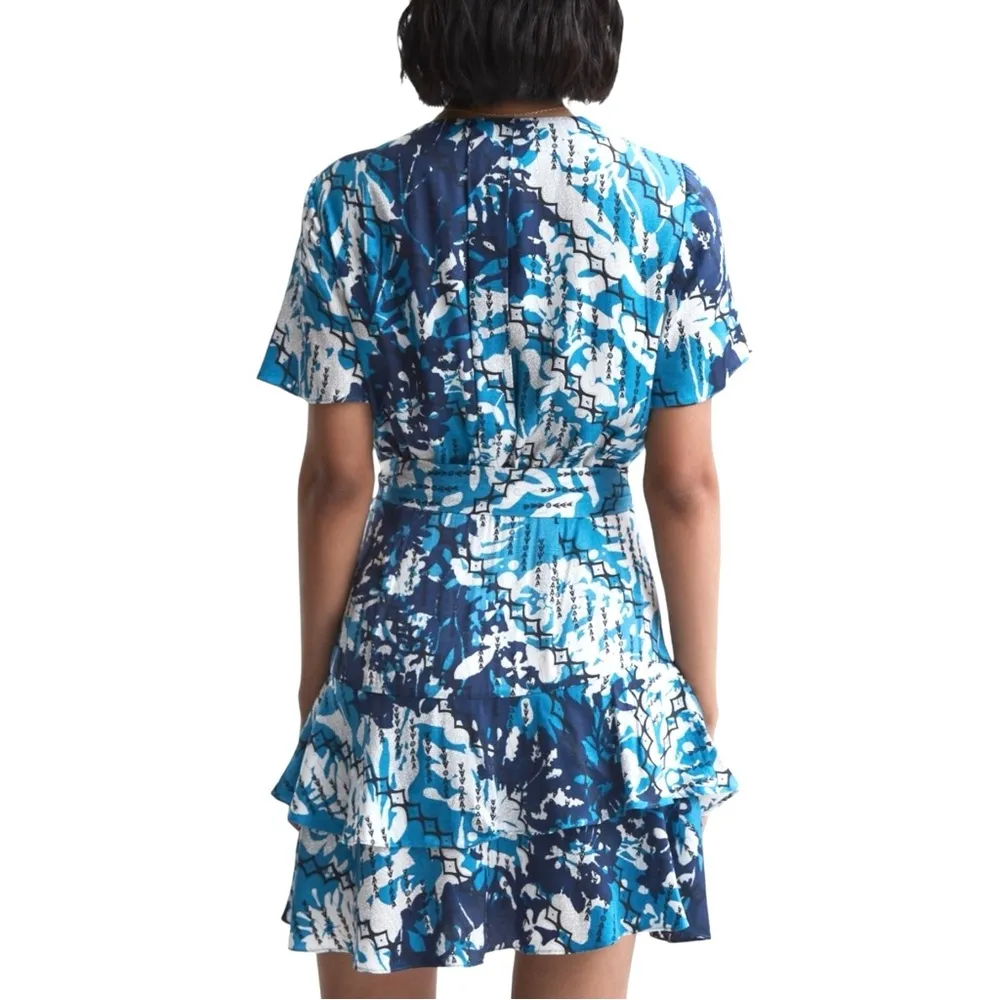 NWT Reiss Posey Ditsy Print Italian Fabric Blue Mini Dress US 0 - Image 2