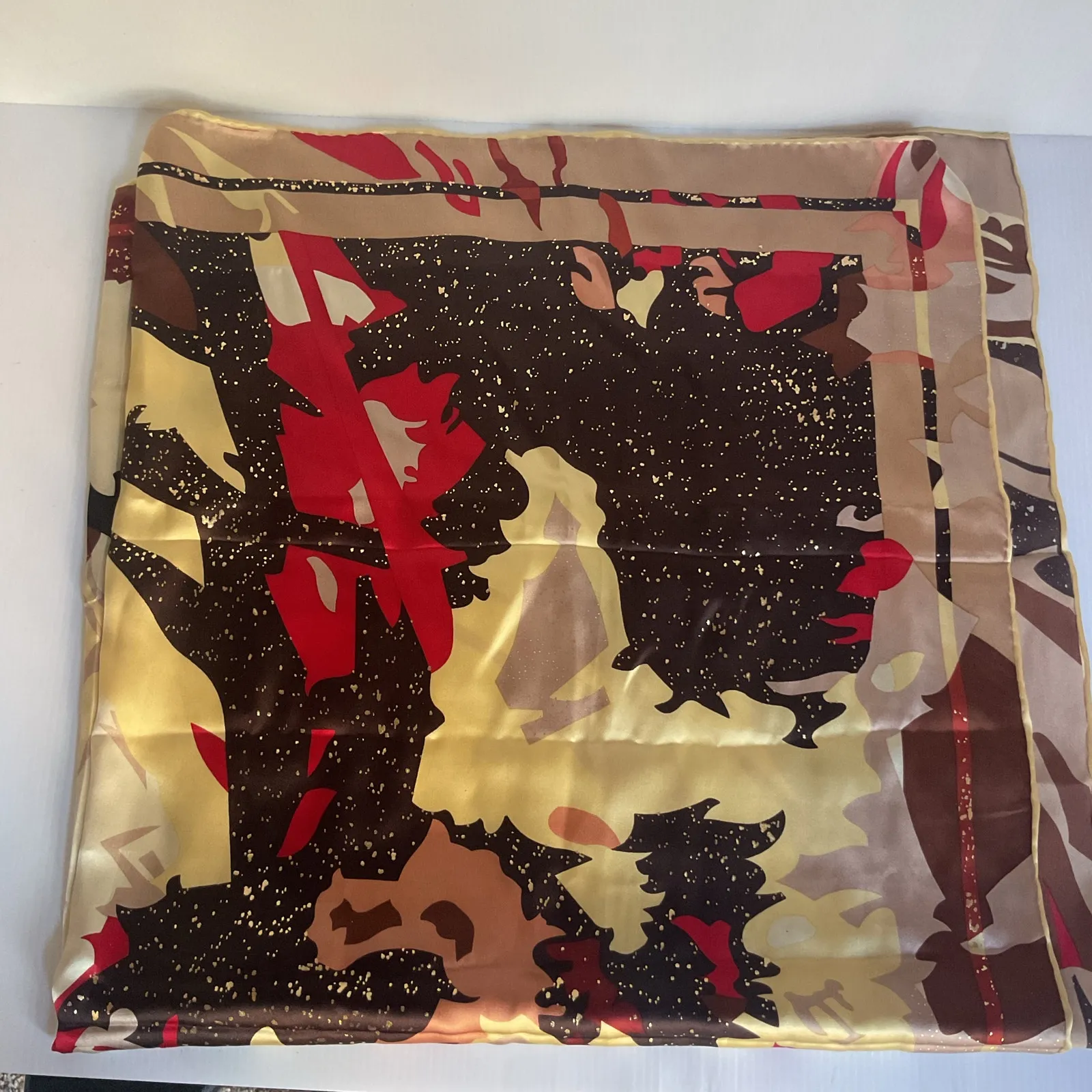 Y2K Retro Abstract Satin Scarf 33x33 Multicolor Red Brown Gold - Image 5
