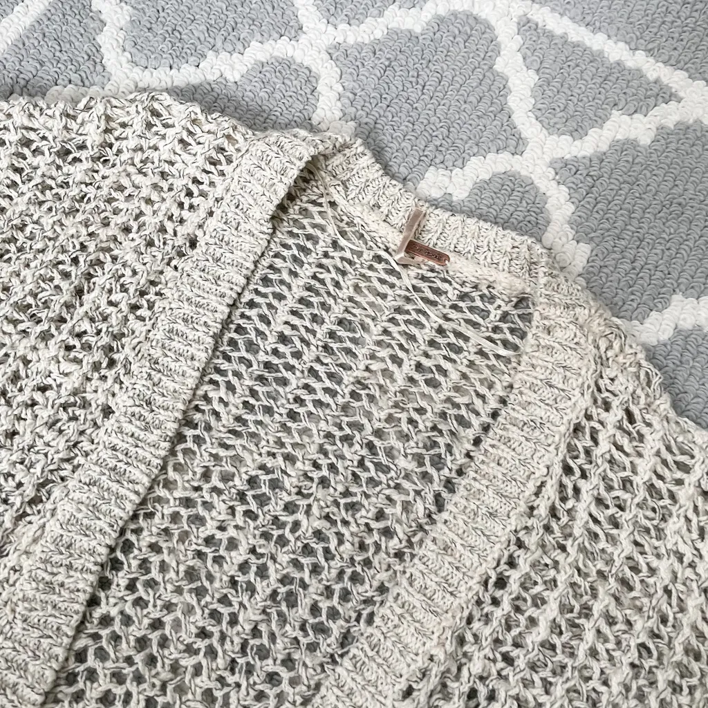 Free People marble tan crochet knit open cardigan quarter sleeve sweater - Image 6