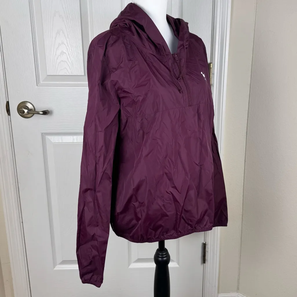 PiNK Victoria’s Secret Windbreaker Hoodie Burgundy 1/4 Zip Pullover Jacket  M/L - Image 6