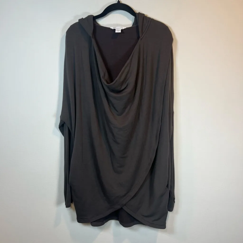 Athleta Purana Wrap Sweatshirt Brown Long Sleeve Crossover Hoodie Cozy Womens XL - Image 5
