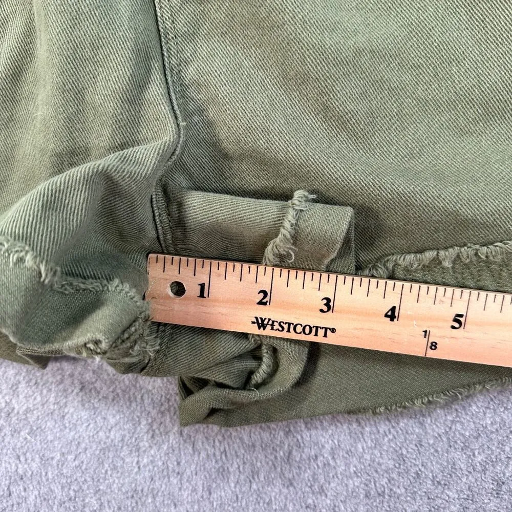 A Loves A High Waisted Distressed Shorts Size 28 Army Green Denim Elastic Waist - Image 5
