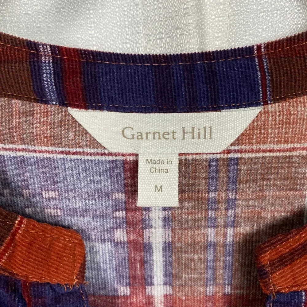 Garnet Hill Brown Plaid Corduroy Puff Sleeve Shift Mini Dress Sz.M - Image 6