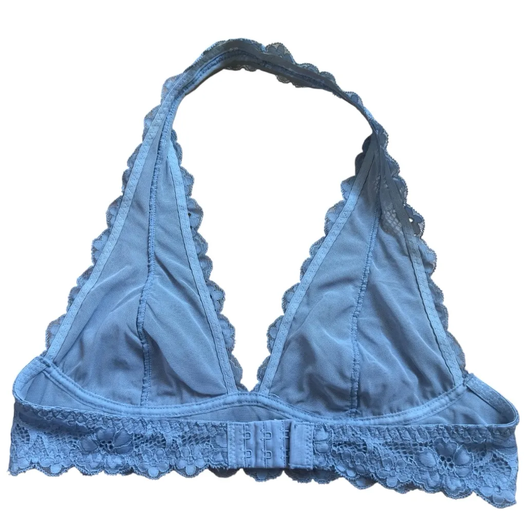 Free People Lace Halter Bralette Blue Floral Sheer Stretch Bra Small‎ Sexy Cute - Image 3