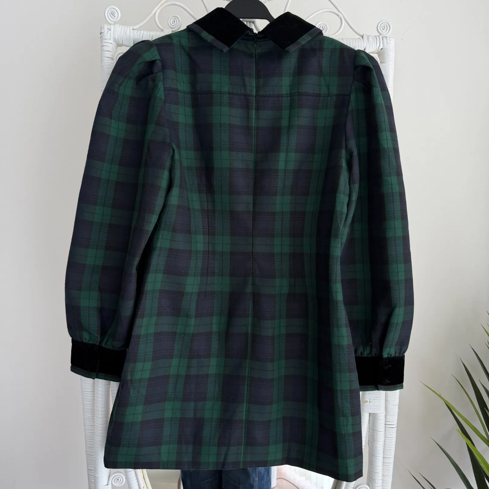 Tuckernuck Wynn Dress XL Green Plaid Blackwatch Tartan Velvet Collar Preppy - Image 3